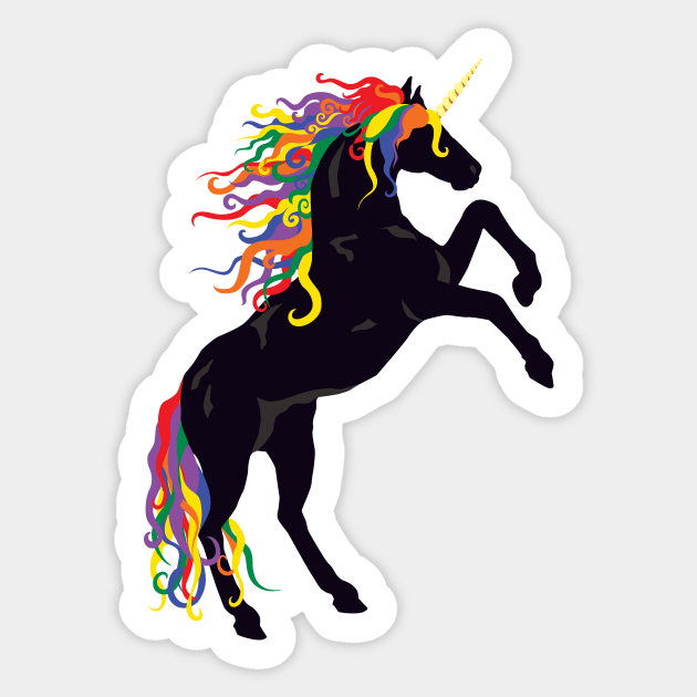 Rainbow Maned Black Unicorn Sticker by PeregrinusCreative
